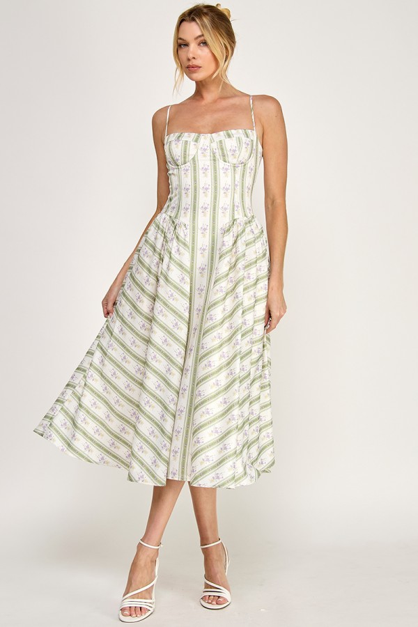 VID53515-2 / The Vintage Shop<br/>CREPE SLEEVELESS WITH BRA CUP AND WAIST SEAM DETAIL MIDI DRESS