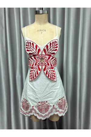 VID53546 / The Vintage Shop<br/>LINEN STRAPS SMOCKING MINI DRESS