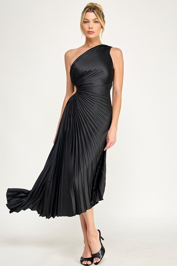 VID53636 / The Vintage Shop<br/>SATIN ASYMMETRICAL ONE-SHOULER PLEATED MAXI DRESS