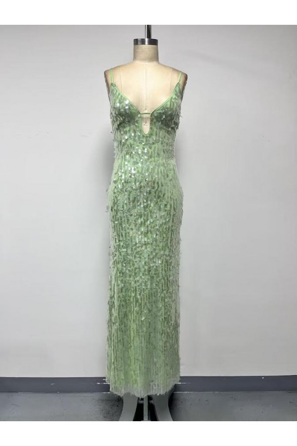 VID53905 / The Vintage Shop<br/>SEQUIN V-NECK MAXI DRESS