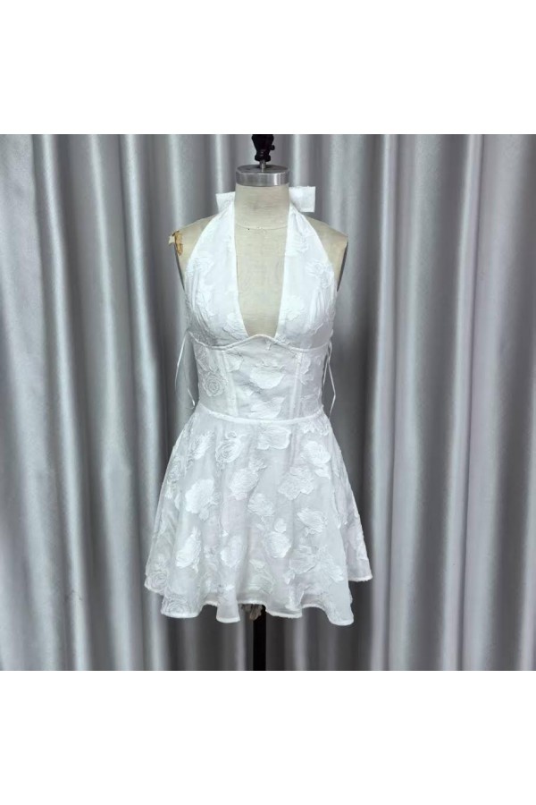 VID53927 / The Vintage Shop<br/>JACQUARD HALTER NECKLINE MINI DRESS