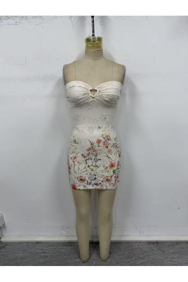 VID53941-2 / The Vintage Shop<br/>MINI TUBE BODYCON DRESS WITH PRINT AND HEATSTONE DETAIL