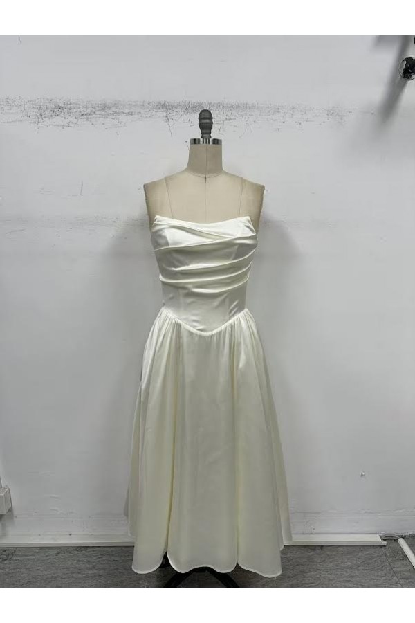 VID54037 / The Vintage Shop<br/>SATIN STRAPLESS NECKLINE MAXI DRESS