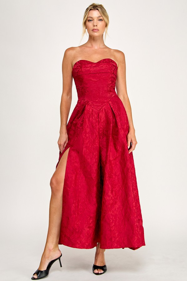 VID54071 / The Vintage Shop<br/>JACQUARD STRAPLESS SWEETHEART NECKLINE MAXI DRESS