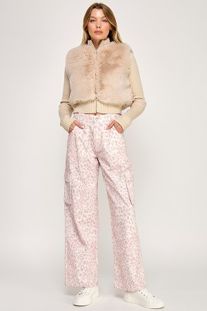 VIP52979 / The Vintage Shop<br/>CARGO TWILL LEOPARD PRINT PANTS