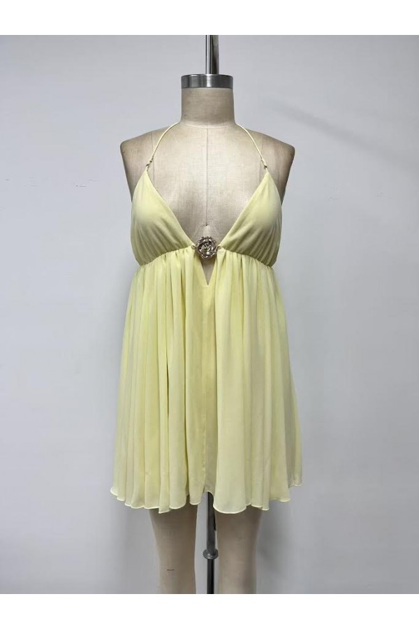 VIR53527 / The Vintage Shop<br/>CHIFFON PLUNGING V-NECK OPEN BACK FLOWING MINI ROMPER