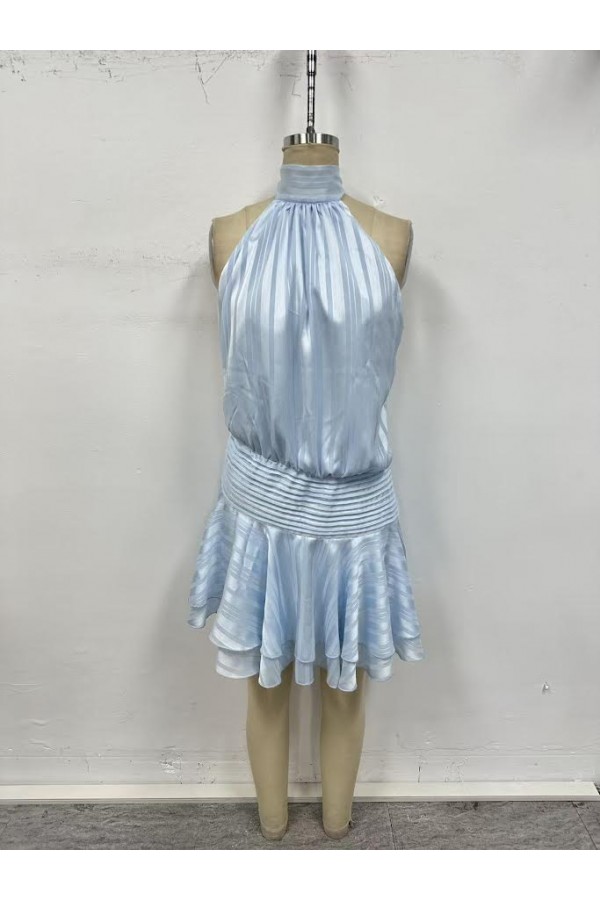 VIR53556 / The Vintage Shop<br/>STRIPE CHIFFON HALTERNECK LOW OPEN BACK MINI ROMPER