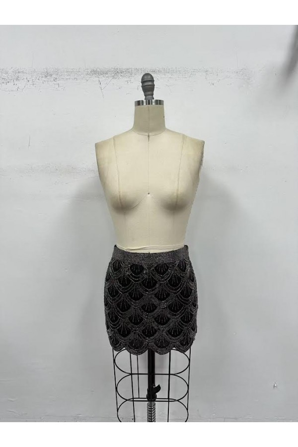 VIS53786 / The Vintage Shop<br/>MESH WITH BEADS SEQUIN SCALLOPED MINI SKIRT