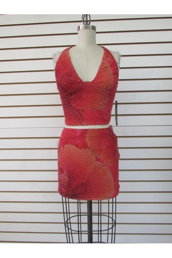 VIST53915-1 / The Vintage Shop<br/>MESH TWO PIECE V-NECK HATER CROP TOP MATCHING MINI SKIRT