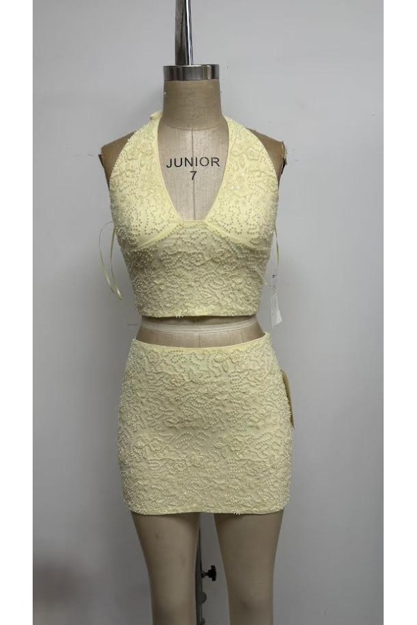 VIST53915 / The Vintage Shop<br/>MESH HALTER NECK TOP WITH MATCHING SKIRT