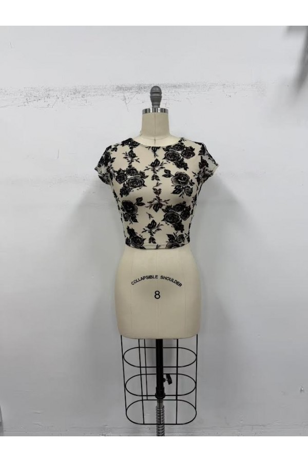 VIT51269-2 / The Vintage Shop<br/>MESH ROUND NECK SHORT SLEEVE CROP TOP