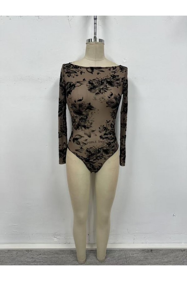 VIT52233-2 / The Vintage Shop<br/>MESH COLLAR NECKLINE LONG SLEEVES BODYSUIT