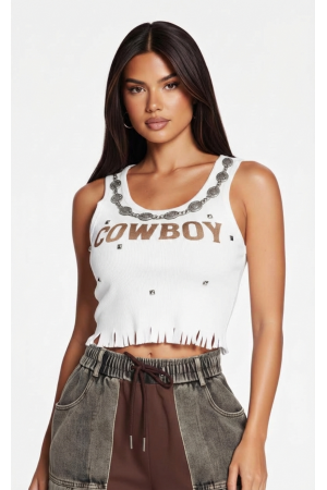 25KT8698 / Charming Bunny<br/>Cowboy Studded Tank Top