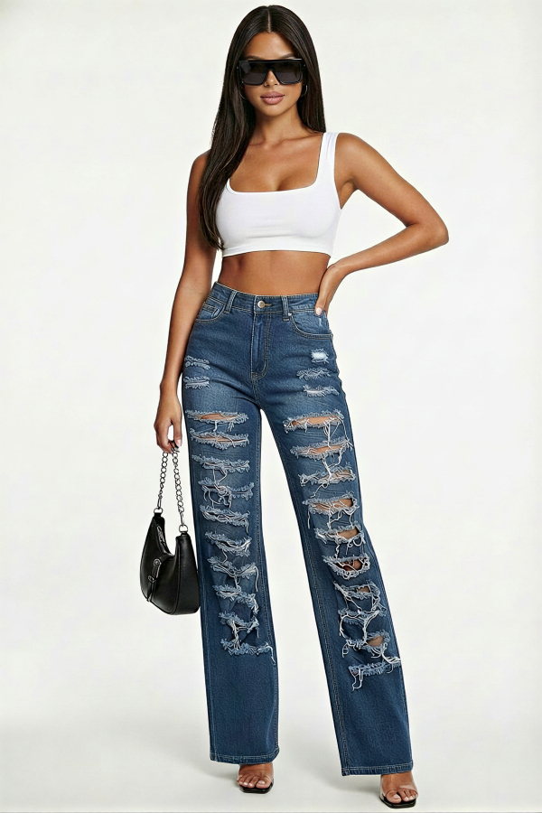 KB0039 / Charming Bunny<br/>Distressed Wide Leg Stretchy Pants