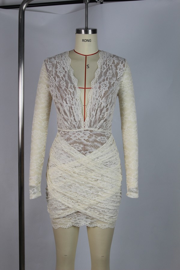 KD2544 / Charming Bunny<br/>Lace Ruched Mini Dress