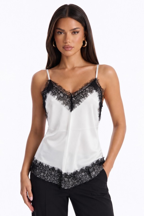 KT3549 / Charming Bunny<br/>Contrast Lace Trim Satin Camisole