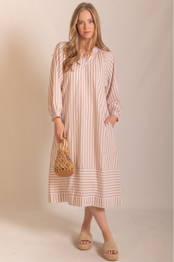 D30355 / Before You<br/>Stripe Print Cotton Midi Dress