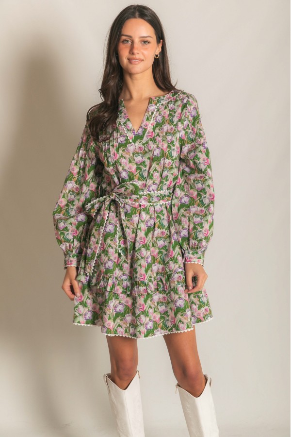 D30589 / Before You<br/>Scalloped Trim Spaced Tuck Detail Dress