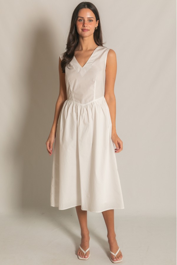 D30598 / Before You<br/>Poplin Sleeveless V-Neck Midi Dress