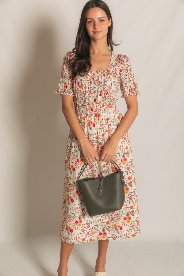 D30606 / Before You<br/>Print Poplin Smocked Body Dress