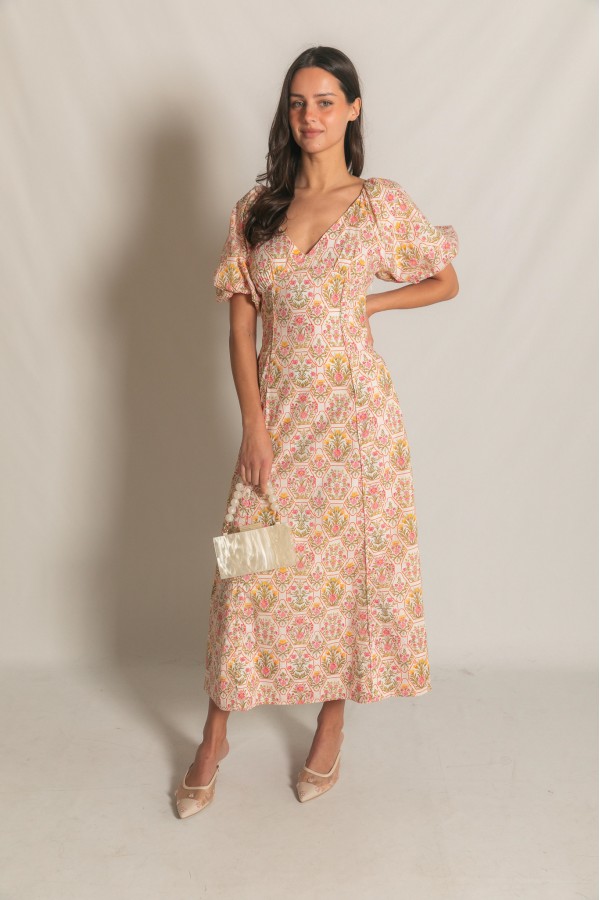 D30609 / Before You<br/>Floral Print Open Back Tie Dress
