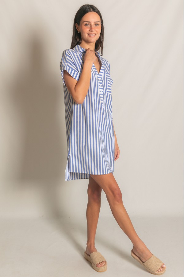 D30621 / Before You<br/>Stripe Short-Sleeve Shirt Mini Dress