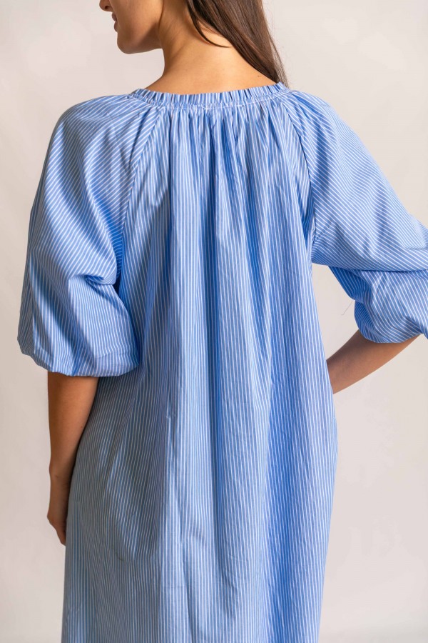 D30641 / Before You<br/>Striped Ruffle Neckline Maxi Dress