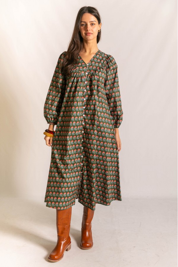 D30645 / Before You<br/>Button Down Deep V-Neck Maxi Dress