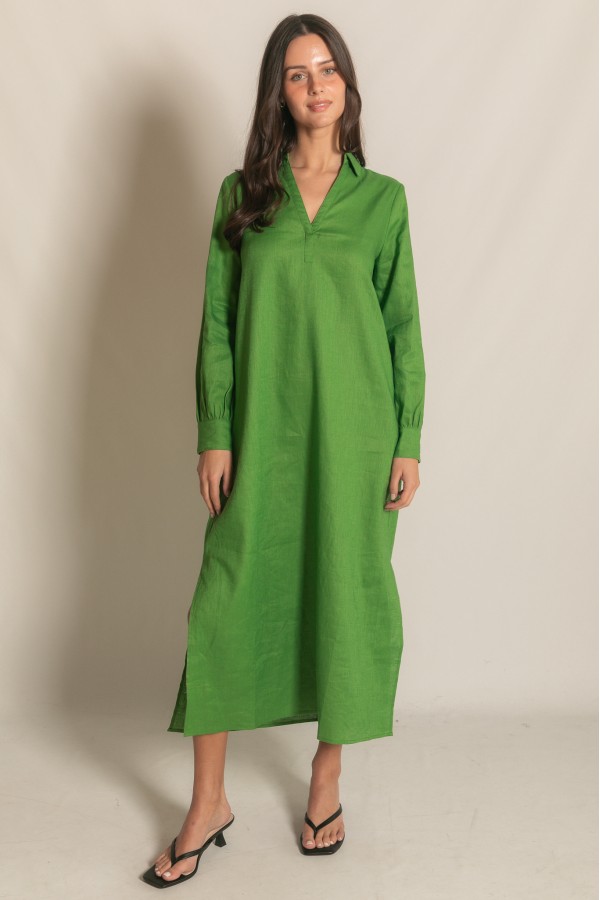 PD30623 / Before You<br/>P.CILL Linen Collared Long Sleeve Dress