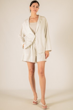 PJ70208-B / Before You<br/>Pinstripe Linen Oversized Blazer