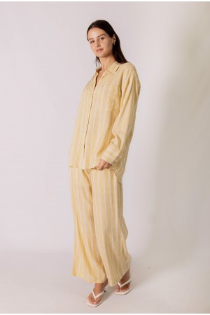 PP50168 / Before You<br/>P.CILL Stripe Print Linen Drawstring Wide Leg Pants