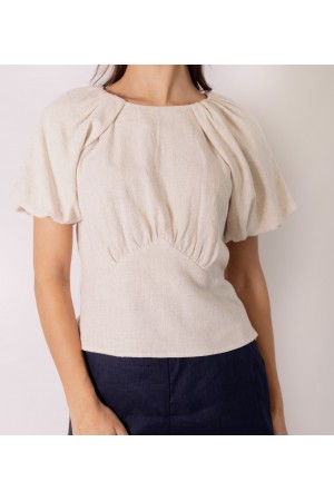 PT11027 / Before You<br/>P.CILL Linen Puff Sleeve Top with Back Keyhole