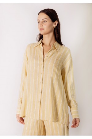 PT11055 / Before You<br/>P.CILL Stripe Print Linen Oversized Button Up Shirt