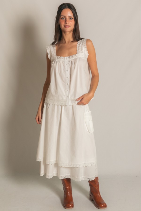 S40070 / Before You<br/>Smocking Waist Eyelet Ruffle Skirt