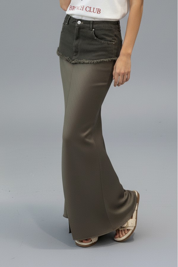 JJB5858 / Jade By Jane<br/>DENIM WAIST COMBINATION MAXI SKIRT