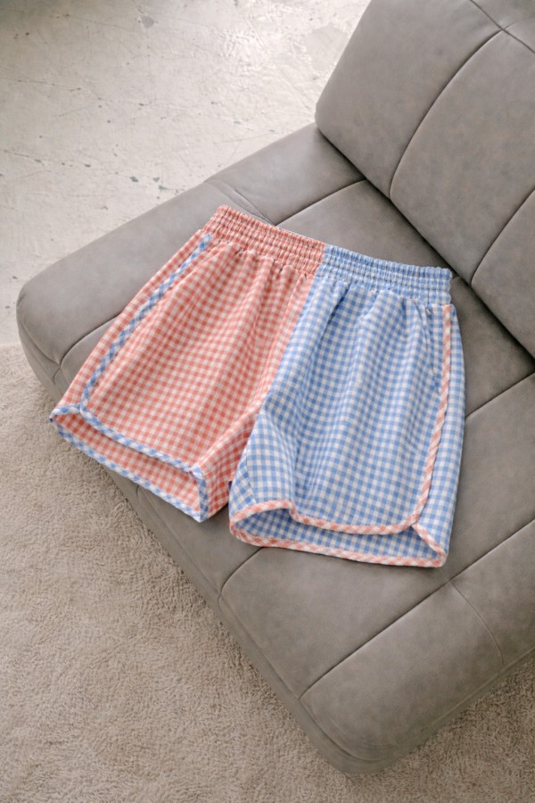 JJB6199-3P / Jade By Jane<br/>PLUS SIZE GINGHAM COLOR BLOCK SHORTS
