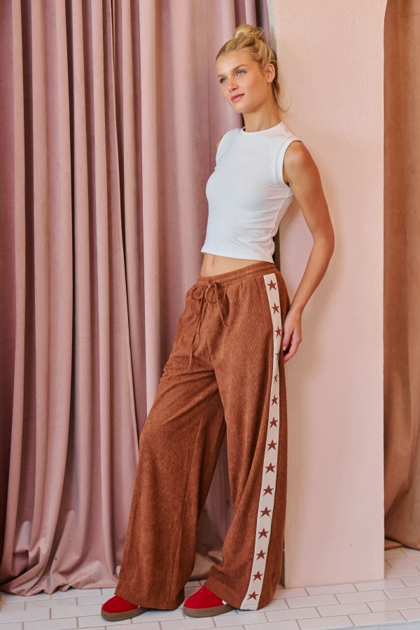 JJB6426-2 / Jade By Jane<br/>STAR STRIPE CORDUROY WIDE LEG PANTS
