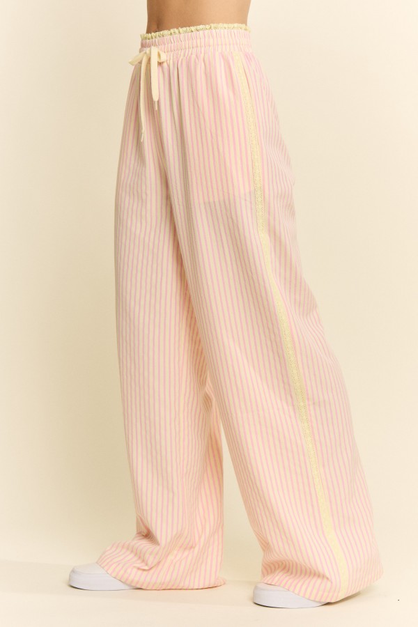 JJB8142P / Jade By Jane<br/>PLUS SIZE STRIPE LACE TRIM WIDE LEG PANTS