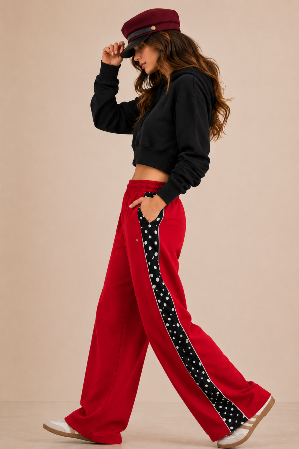 JJB8343P / Jade By Jane<br/>POLKA DOT SIDE STRIPE WIDE LEG SWEATPANTS