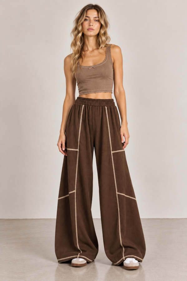 JJB8527 / Jade By Jane<br/>CONTRAST STITCH WIDE-LEG PANTS