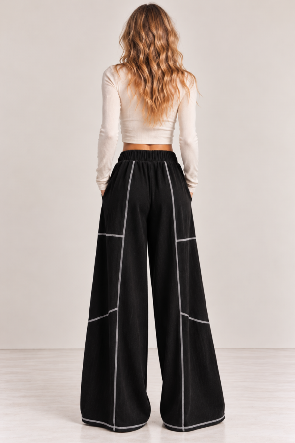 JJB8527P / Jade By Jane<br/>PLUS SIZE CONTRAST STITCH WIDE-LEG PANTS