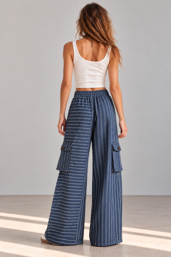 JJB8671P / Jade By Jane<br/>PLUS SIZE STRIPED MIX WIDE-LEG PANTS