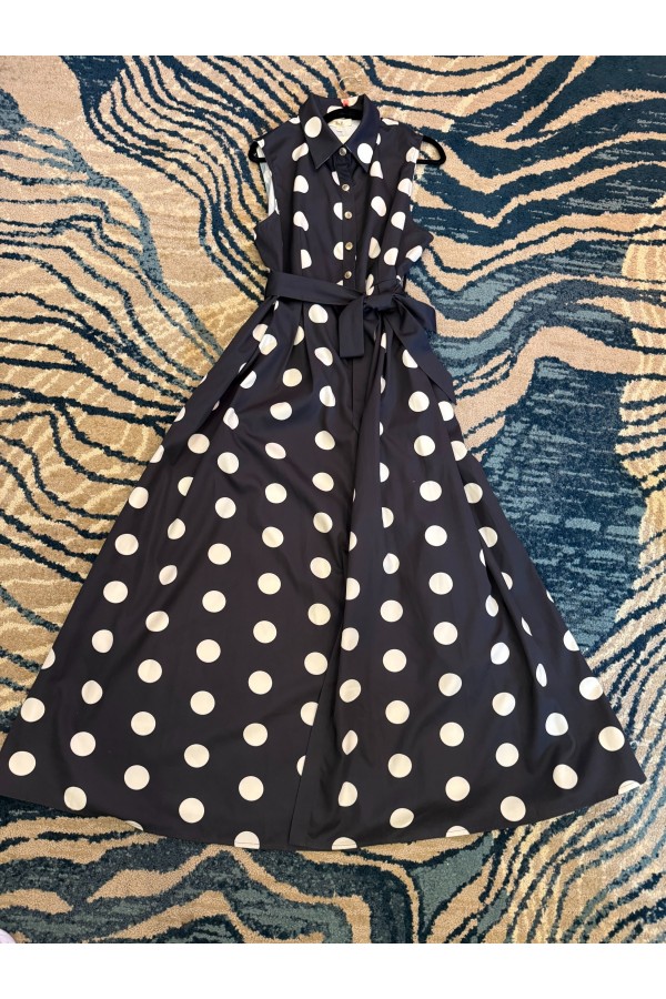 JJD8044-1 / Jade By Jane<br/>POLKA DOT BUTTON DOWN BELTED SHIRT DRESS