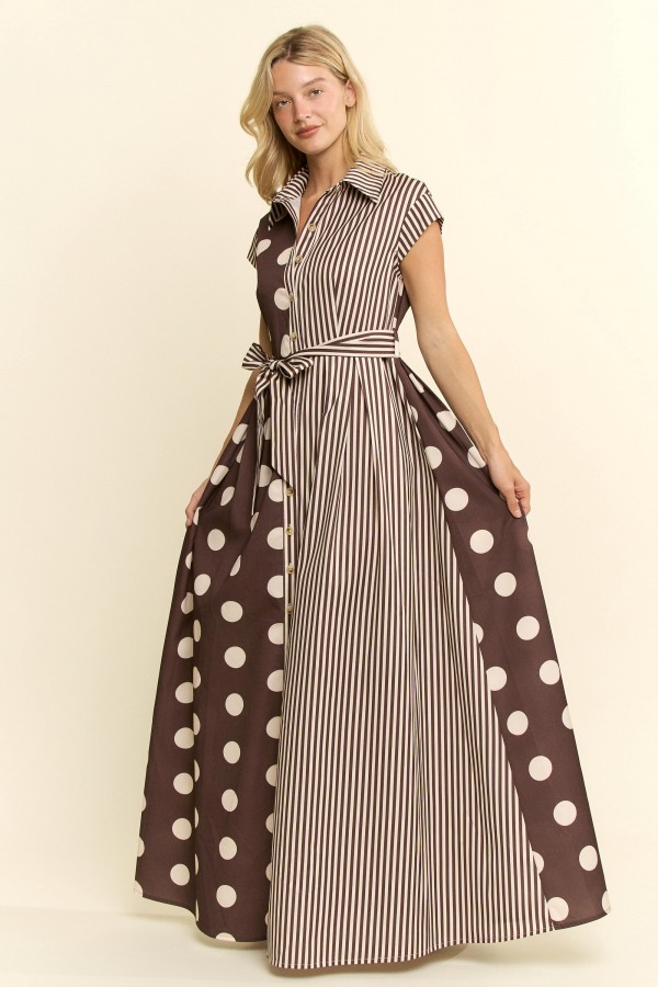 JJD8055-2 / Jade By Jane<br/>CONTRAST DOT STRIPE SHIRT DRESS