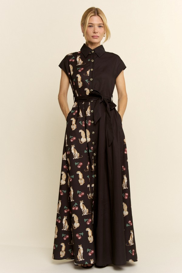 JJD8055-3 / Jade By Jane<br/>CHEETAH CHERRY HALF PANEL DRESS