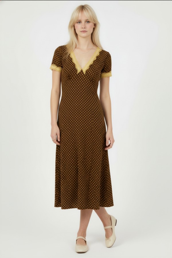 JJD8141P / Jade By Jane<br/>PLUS SIZE POLKA LACE V-NECK MIDI DRESS