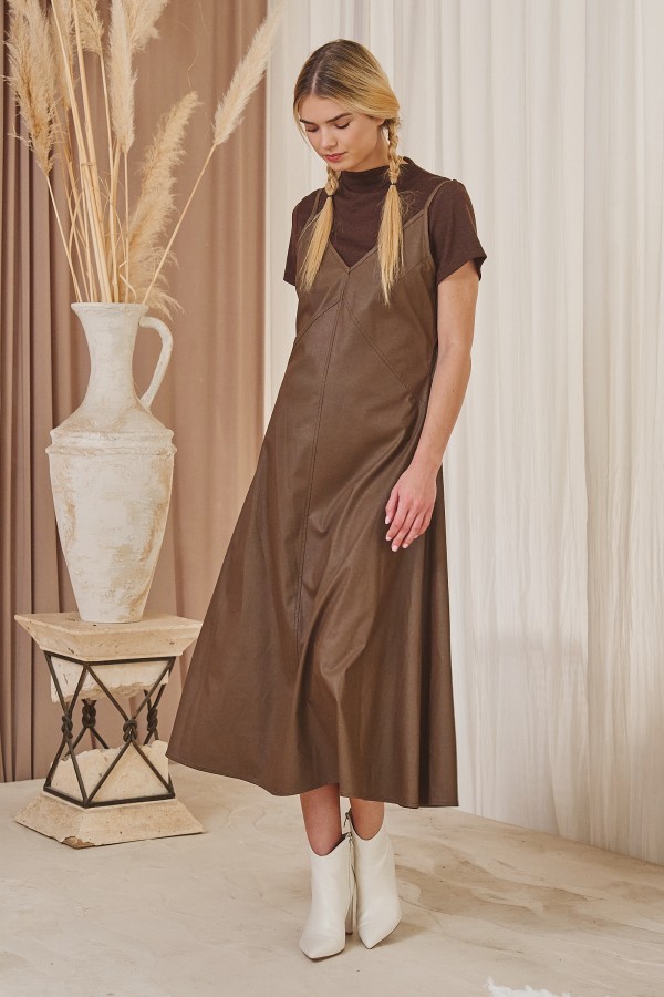 JJD8154 / Jade By Jane<br/>COATED SLIP MIDI DRESS