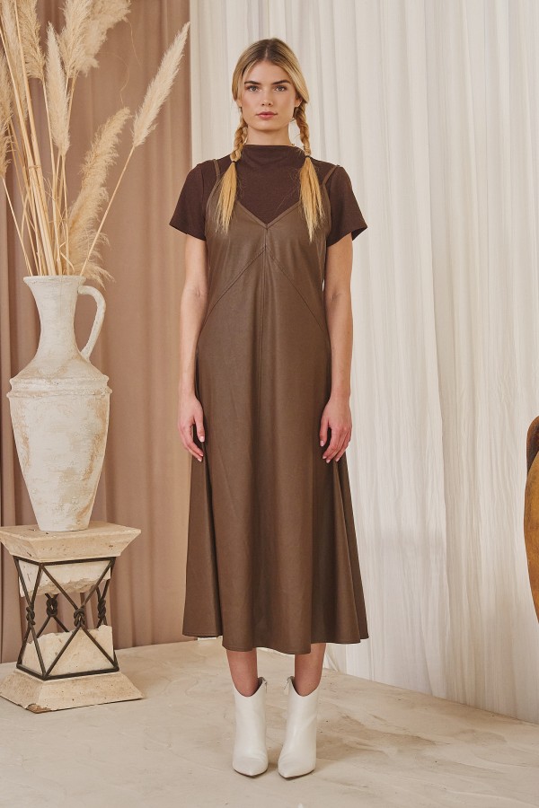 JJD8154P / Jade By Jane<br/>COATED SLIP MIDI DRESS