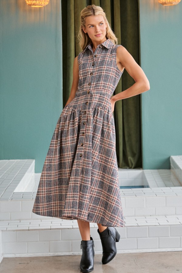 JJD8327P / Jade By Jane<br/>PLUS SIZE VINTAGE CHECK TIERED MIDI DRESS