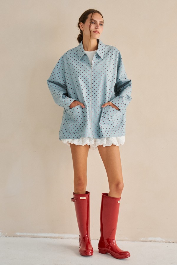 JJO8098-1 / Jade By Jane<br/>POLKA DOT ZIP-UP SHIRT JACKET